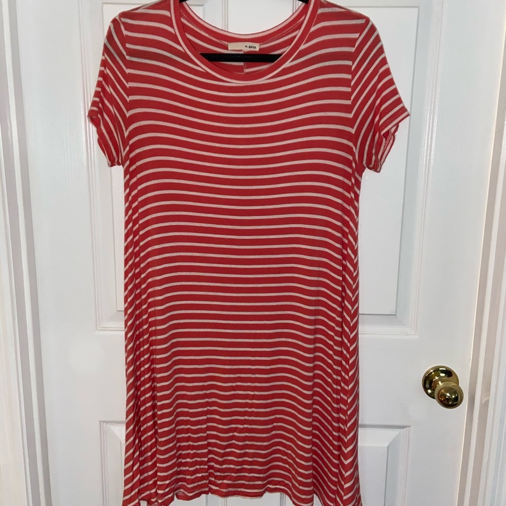 Coral Striped T Shirt Style Dress